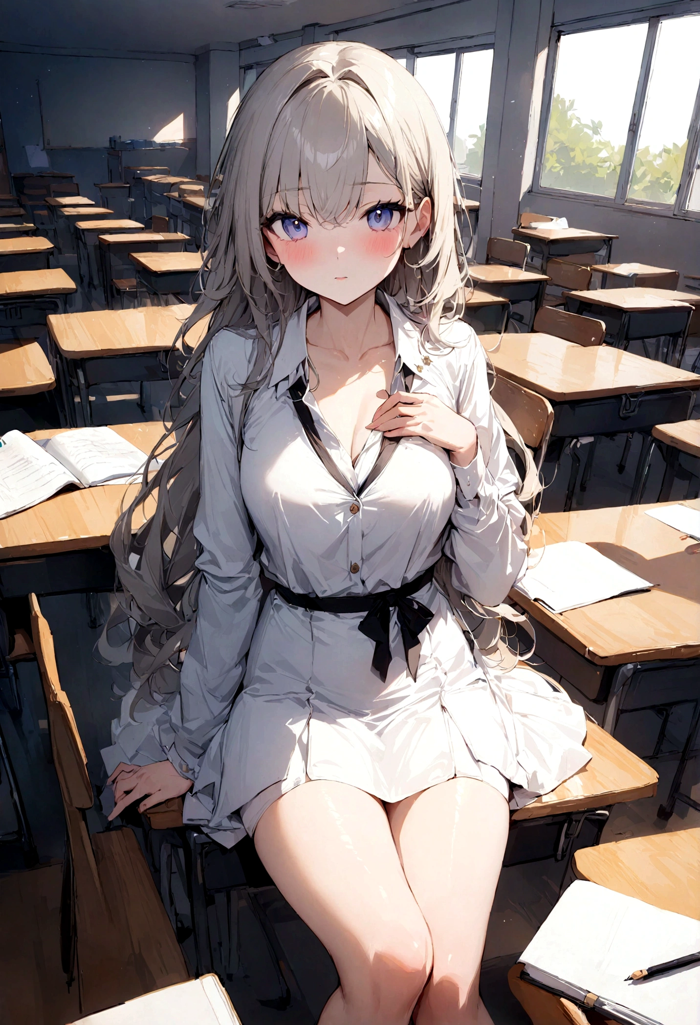 One girl,masterpiece, highest quality, so beautiful, ((exam:1.3), classroom, exam hall,