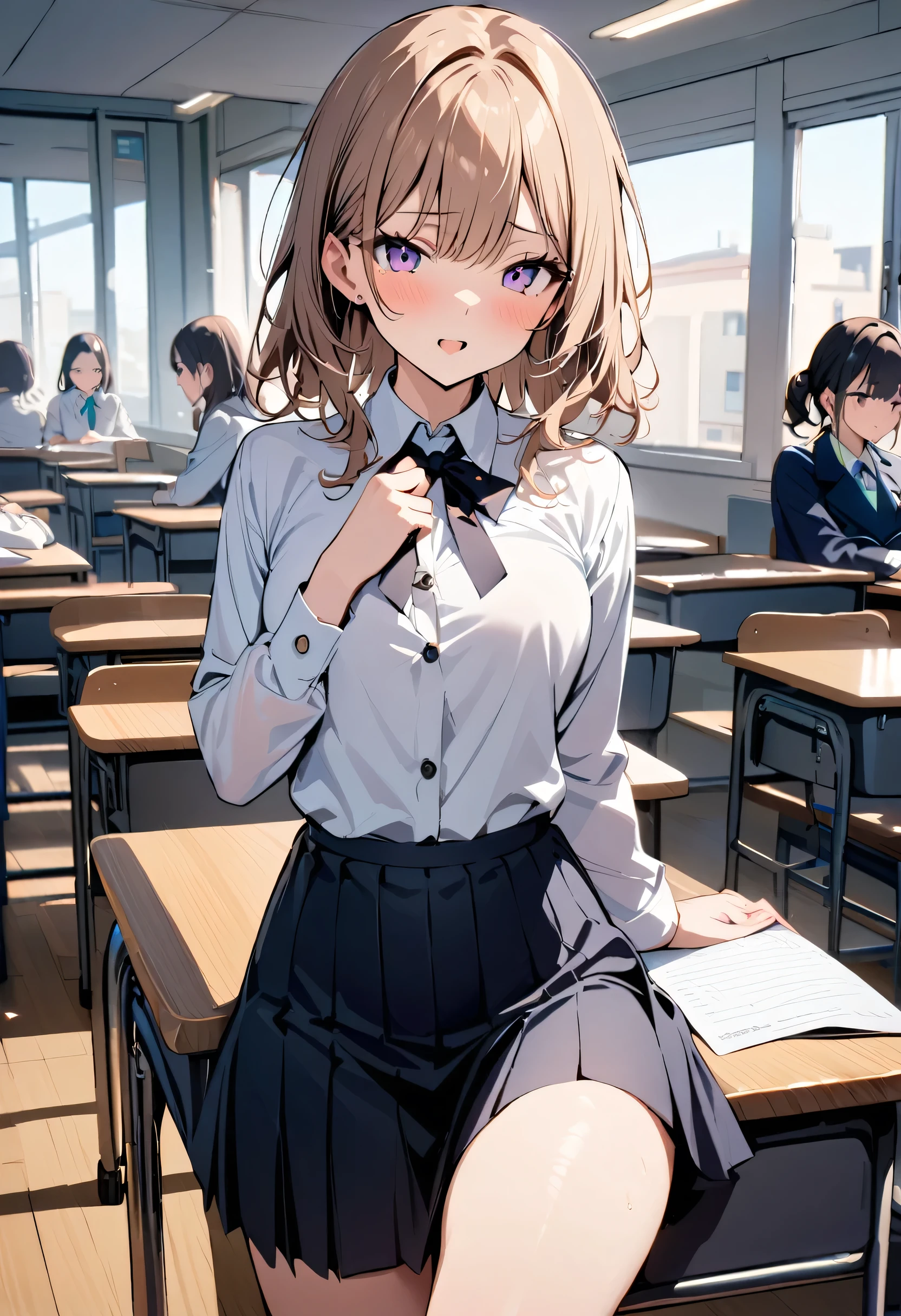 One girl,masterpiece, highest quality, so beautiful, ((exam:1.3), classroom, exam hall,