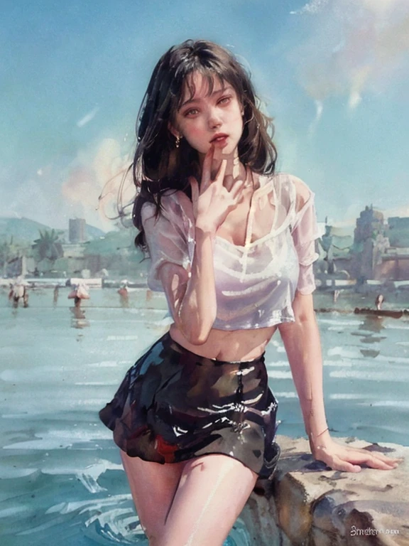 (accurate body depiction), (extra large glamor: 1.6), tight short and very transparent mesh corset with random collars, tight short and very transparent mesh skirt with random collars, exposed thighs, beautiful woman with high hips, big eyes, brown eyes, bright makeup, red lipstick, dark fantasy, long dark hair, beauty marks, bright eyes, queen, dark background, bokeh, collarbone, navel, ((extra large glamor)), (masterpiece, highest quality), illustration, 8k highly detailed and realistic, sharp focus, highly detailed ham, professional Lighting, nice details, intricate details, attractive girl, various bold model poses, smiling smile, anticipation, realistic high-definition, soft lighting, open legs, solo, lifted hips, glowing skin, (detailed face), jewelry, large Beautiful necklaces, beautiful bracelets, sharp focus photos, --Never draw incorrect fingers and body.,