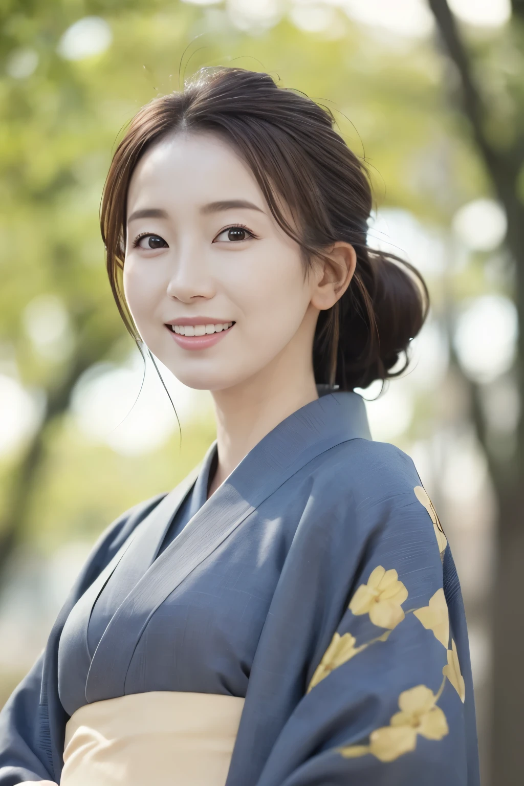 1woman, solo, close up, slender,((kimono and obi)), soft smiling, (best quality,8k,highres,masterpiece:1.3), ultra-detailed, (realistic,photorealistic,photo-realistic:1.37), portrait, cinematic, warm lighting, medium format, golden hour, dramatic shadows, vibrant colors,((hair up)),