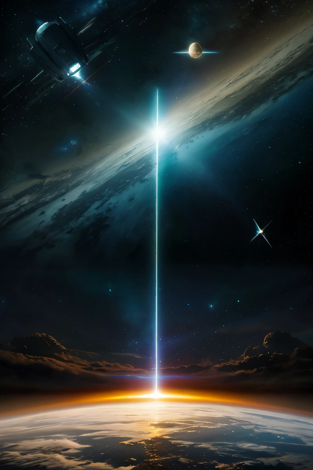 interstellar, Extremely detailed fantasies, Starship,universe, Practical, , role play, lotr game design fanart concept art, Behance HD, art station, both sides, Global Illumination Radiating a Glowing Halo Global Illumination Ray Tracing HDR Rendering in Unreal Engine 5,Space and Time,interstellar飞船,Huge battleship,Magnificent battleship,超Space and Time门
