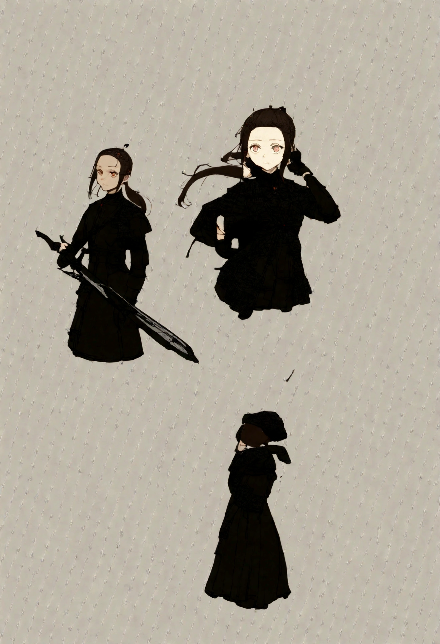 (Daisaku),(Need),(Super meticulous),(full bodyesbian:1.2),1girl,(ponytail forehead hair pulled back:1.3), a woman in a black outfit holding a sword and a sword, fine details. girls frontline, from girls frontline, girls frontline style, girls frontline cg, girls frontline universe, girls frontline, noire, official character art, inspired by Li Chevalier, from arknights, ayaka genshin impact, ( ( character concept art ) ), nier autoamata,(beautiful detailed face),(Beautiful and delicate eyes),