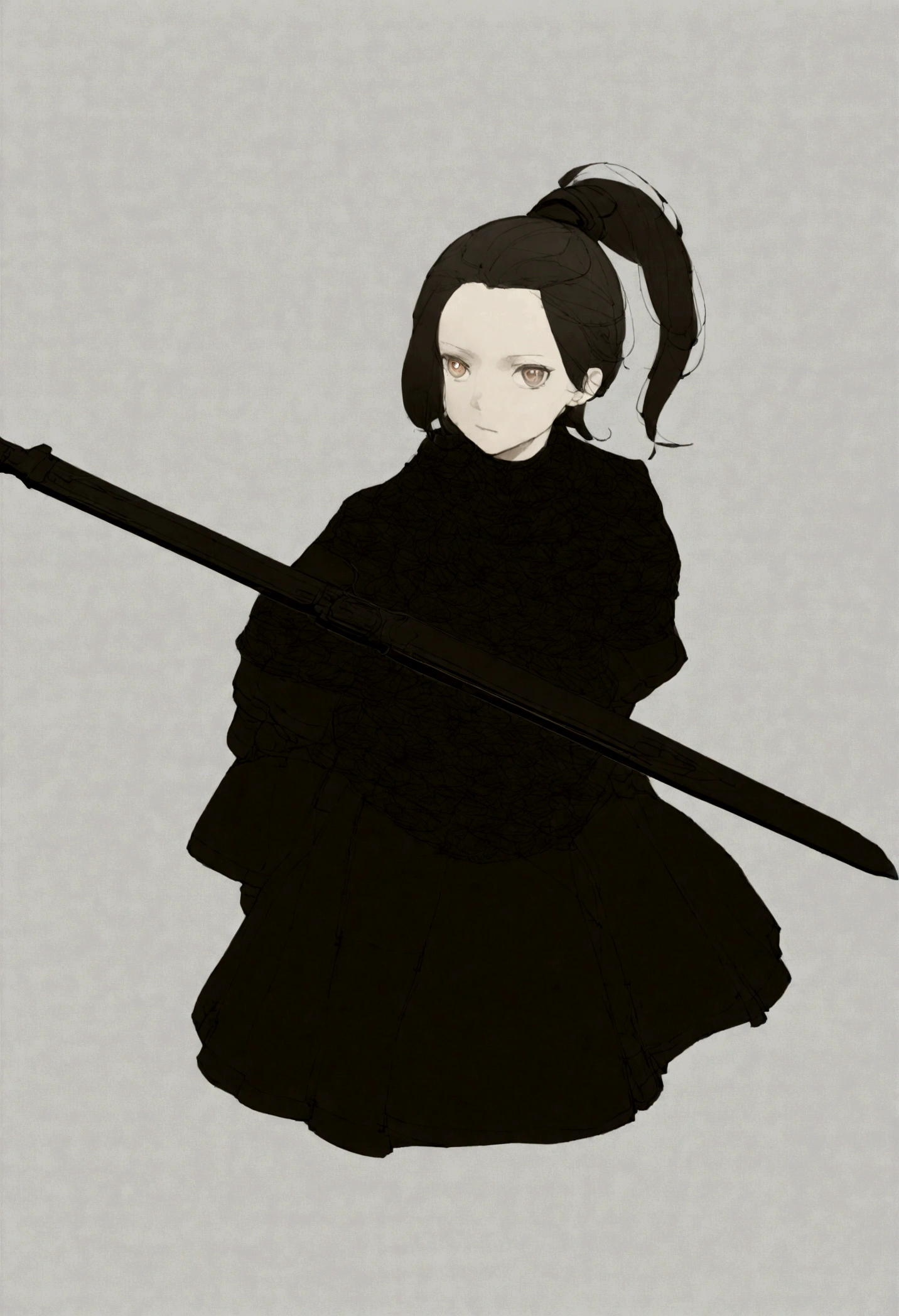 (Daisaku),(Need),(Super meticulous),(full bodyesbian:1.2),1girl,(ponytail forehead hair pulled back:1.3), a woman in a black outfit holding a sword and a sword, fine details. girls frontline, from girls frontline, girls frontline style, girls frontline cg, girls frontline universe, girls frontline, noire, official character art, inspired by Li Chevalier, from arknights, ayaka genshin impact, ( ( character concept art ) ), nier autoamata,(beautiful  detailed face),(Beautiful and delicate eyes),