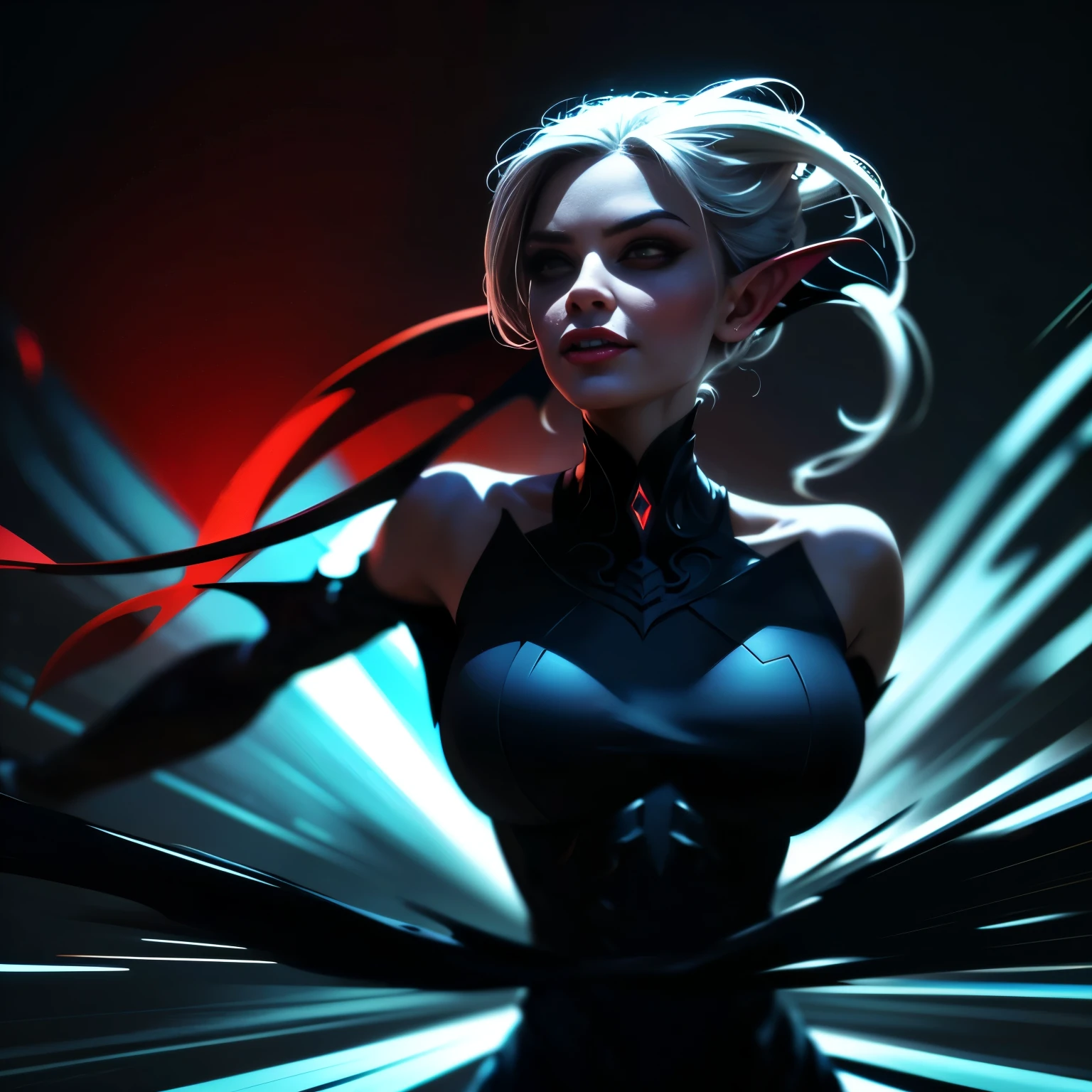 Beautiful and detailed succubus dancing, luminous, intricate fantasy dress, porcelain skin, seductive eyes, flowing hair, graceful pose, (correct anatomy: 1.37), (succubus movement with motion blur effect: 1.5), dramatic lighting, dramatic background, cinematic composition, ultra detailed, masterpiece, 8k, photorealistic