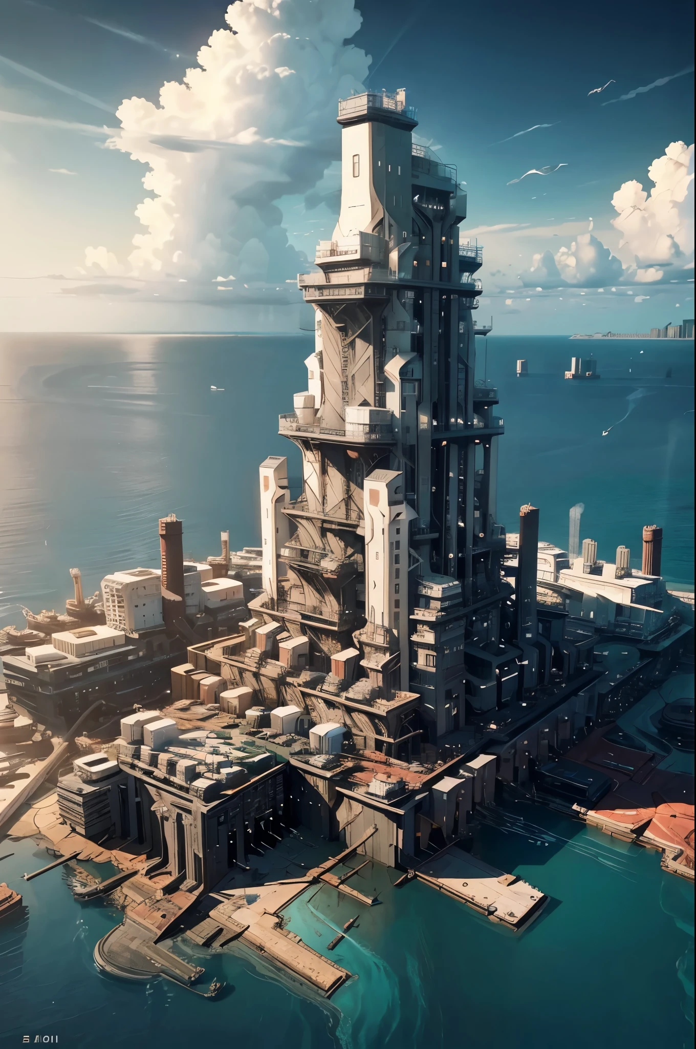 (((The offshore plant floats on the ocean.:1.5))),heliport,Beautiful ocean drawing,(From below),(((masterpiece:1.5),(highest quality:1.5),(Very detailed:1.5),(High resolution:1.5),(Realistic:1.5),(RAW Photos:1.5),(Delicate depiction),(Gentle colors))),8k,wallpaper