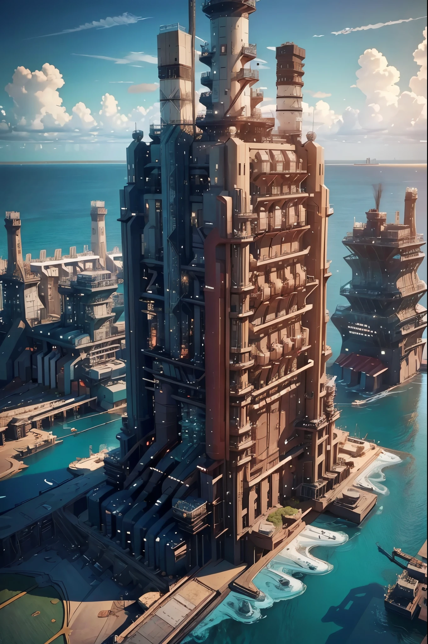 (((The offshore plant floats on the ocean.:1.5))),heliport,Beautiful ocean drawing,(From below),(((masterpiece:1.5),(highest quality:1.5),(Very detailed:1.5),(High resolution:1.5),(Realistic:1.5),(RAW Photos:1.5),(Delicate depiction),(Gentle colors))),8k,wallpaper