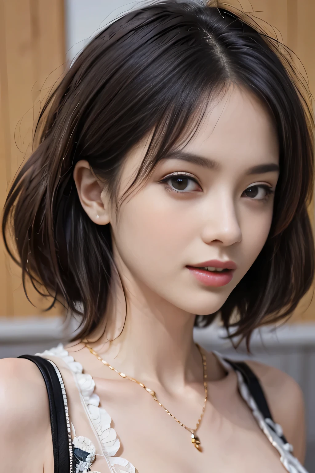 (masterpiece:1.3), (8k, Realistic, RAW Photos, highest quality: 1.4), (One girl), Beautiful Face, (Realistic Face), (Black Hair, short hair:1.3), Beautiful Hairstyles, Realistic eyes, Beautiful fine details, (Realistic Skin), Beautiful Skin, (sweater), Absurd, Charm, Ultra-high resolution, Ultra-realistic, Very detailed, Golden Ratio