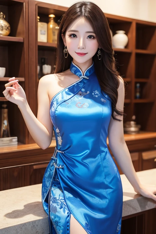 Blue Chinese Dress sexy 30-year-old female