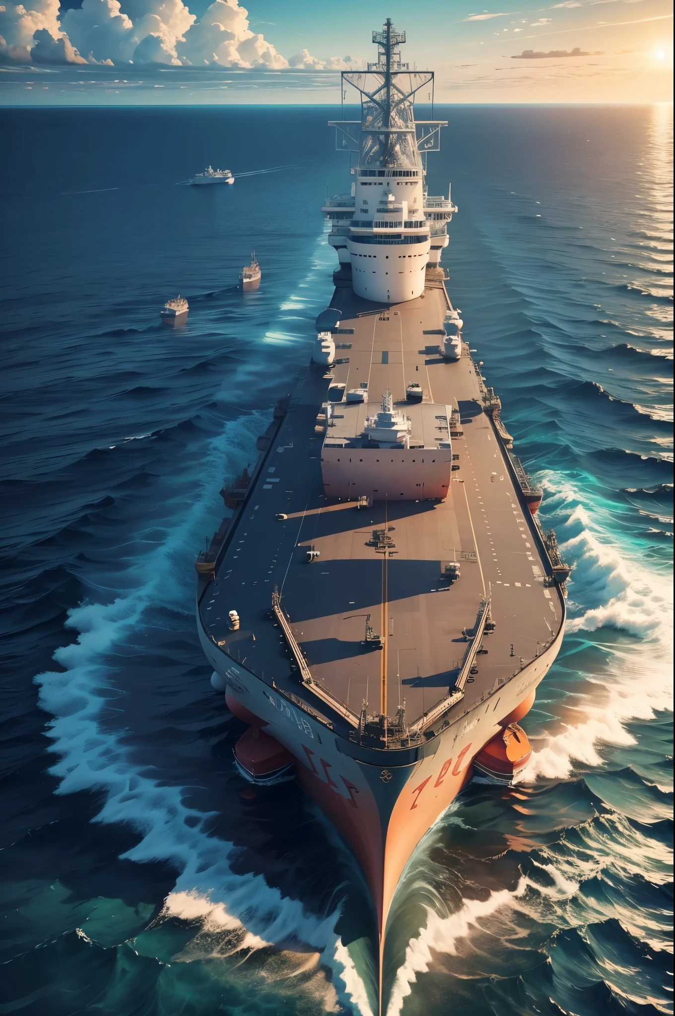 The view from the helicopter,(((The offshore plant floats on the ocean.:1.5))),((The transport ship is anchored:1.5)),(Beautiful ocean drawing),(Gentle sunset),(Aerial photos),(((masterpiece:1.5),(highest quality:1.5),(Very detailed:1.5),(High resolution:1.5),(Realistic:1.5),(RAW Photos:1.5),(Delicate depiction),(Gentle colors))),8k,wallpaper