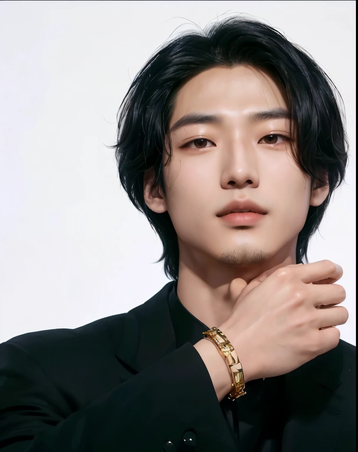 arafed asian man in a black suit and gold bracelet, handsome chad chin, jinyoung shin, hyung tae, yanjun chengt, steven jung, siwoo kim, south korean male, hyung tae kim, hsiao-ron, taejune kim, korean artist, hong june hyung, wonbin lee, cai xukun, gregg araki, jin kim