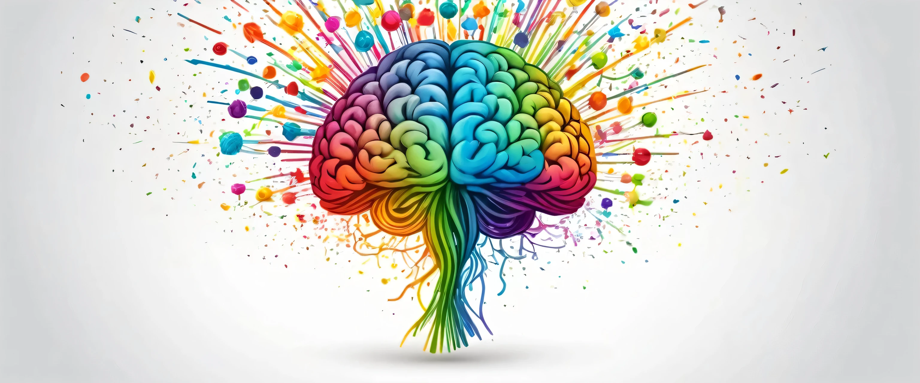Rainbow human brain explosion, cognitive overload, creative inspiration, world mental health day, psychology and neurology concept
