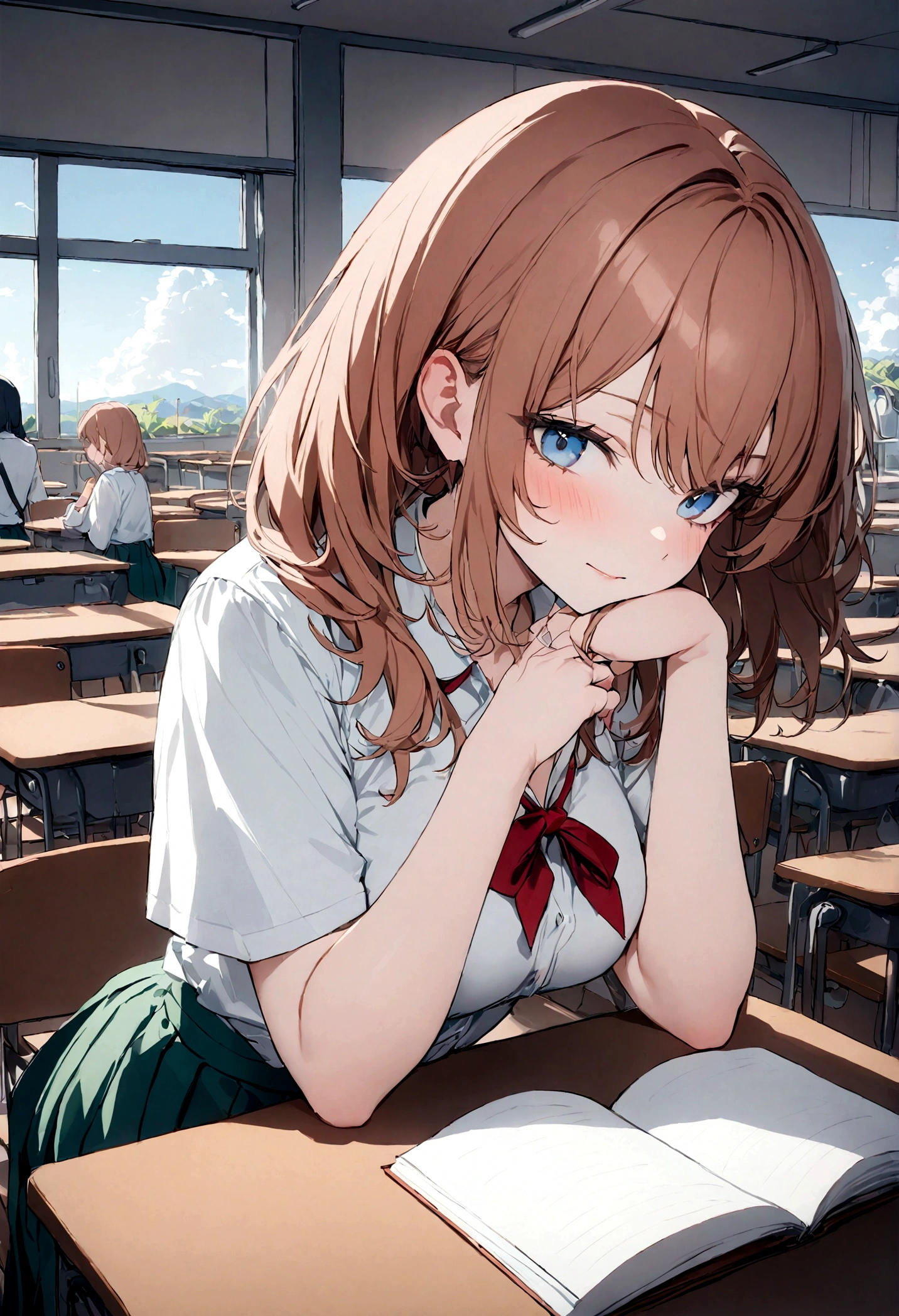 One Girl,masterpiece, highest quality, so beautiful, ((test:1.3), classroom, test hall,