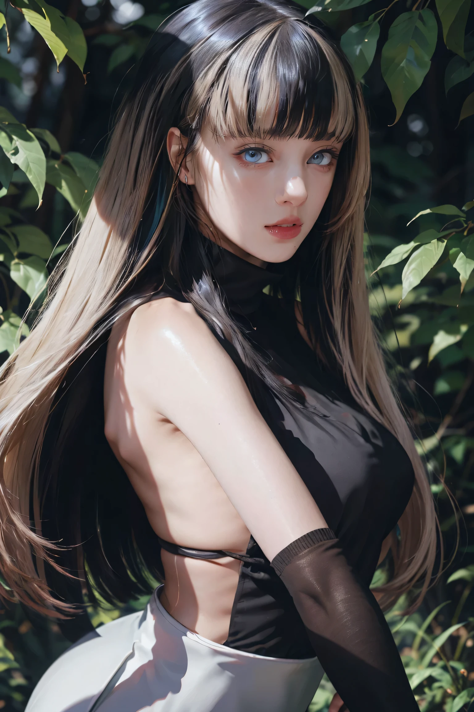 (((NSFW0.7))),(masterpiece:1.4),(highest quality:1.4),(High resolution:1.4),Absurd,intricate detaileds,(highly detaileded skin:1.2), Unity 8k, Gorgeous young woman posing for an autumn photoshoot, Photographic realism, (Gorgeous face:1.4),(detaileded eyes:1.4), dark eye compensate, compensate, Ultra-realistic, Posing in a forest of colorful leaves, Long curly hair cascading down her back, Slender curvaceous body, Wide Hips, Messy blonde hair with auburn highlights, high waisted black leggings, Ankle boots, Loose cropped turtleneck sweater , Dark and shadowy, addition_detailed,