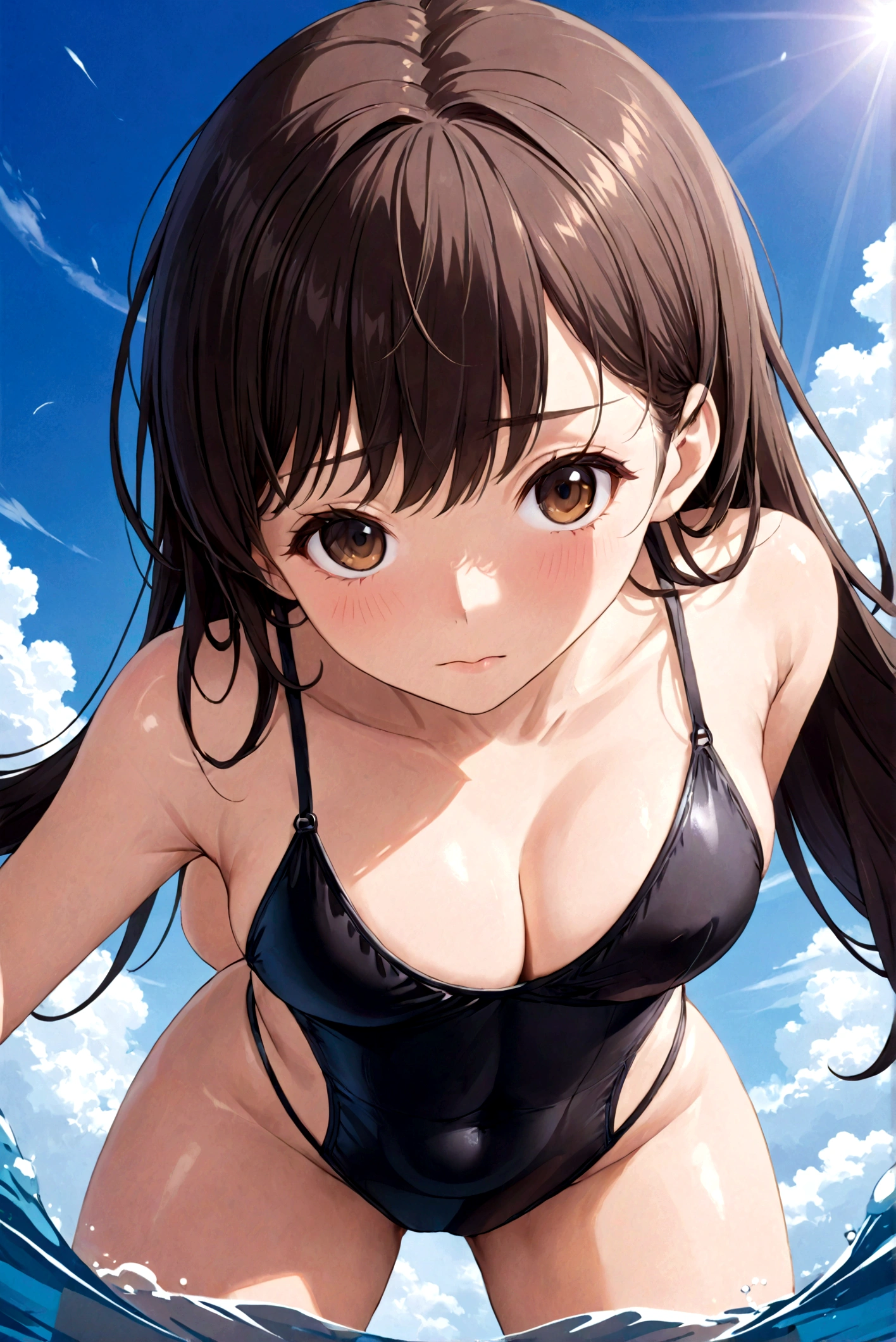 (Master quality)(Anime Style)(RAW Photos)High detail, Very detailed, Ultra-high resolution(Official Gravure)(Close-up shot 1.5)School Swimsuit(Nikke, the goddess of victory)(Noir)