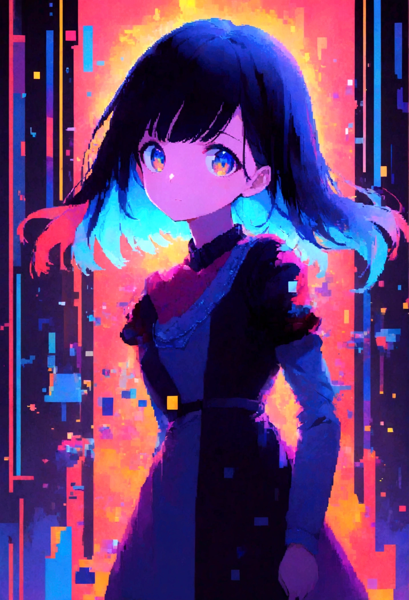 1 Girl, glitch art, Pixelate fragments