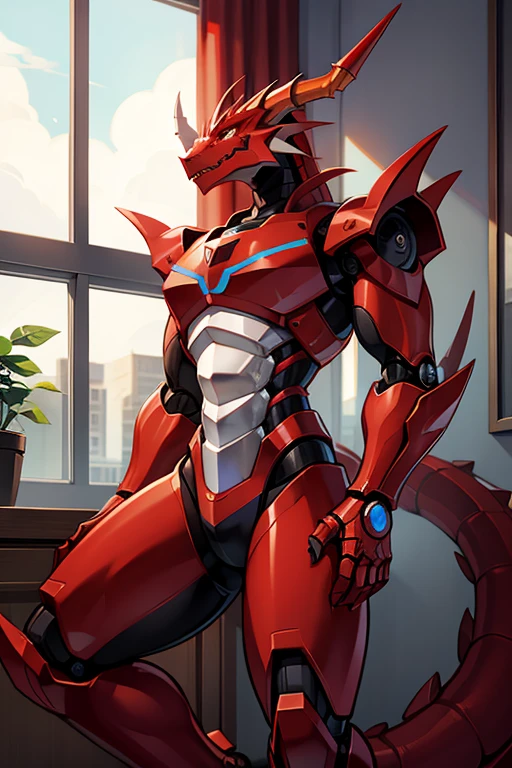 Robot Dragon，Red Dragon，Sentado no apartamento