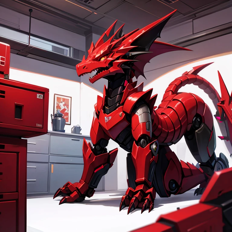 Robot Dragon,Red Dragon,Sentado no apartamento