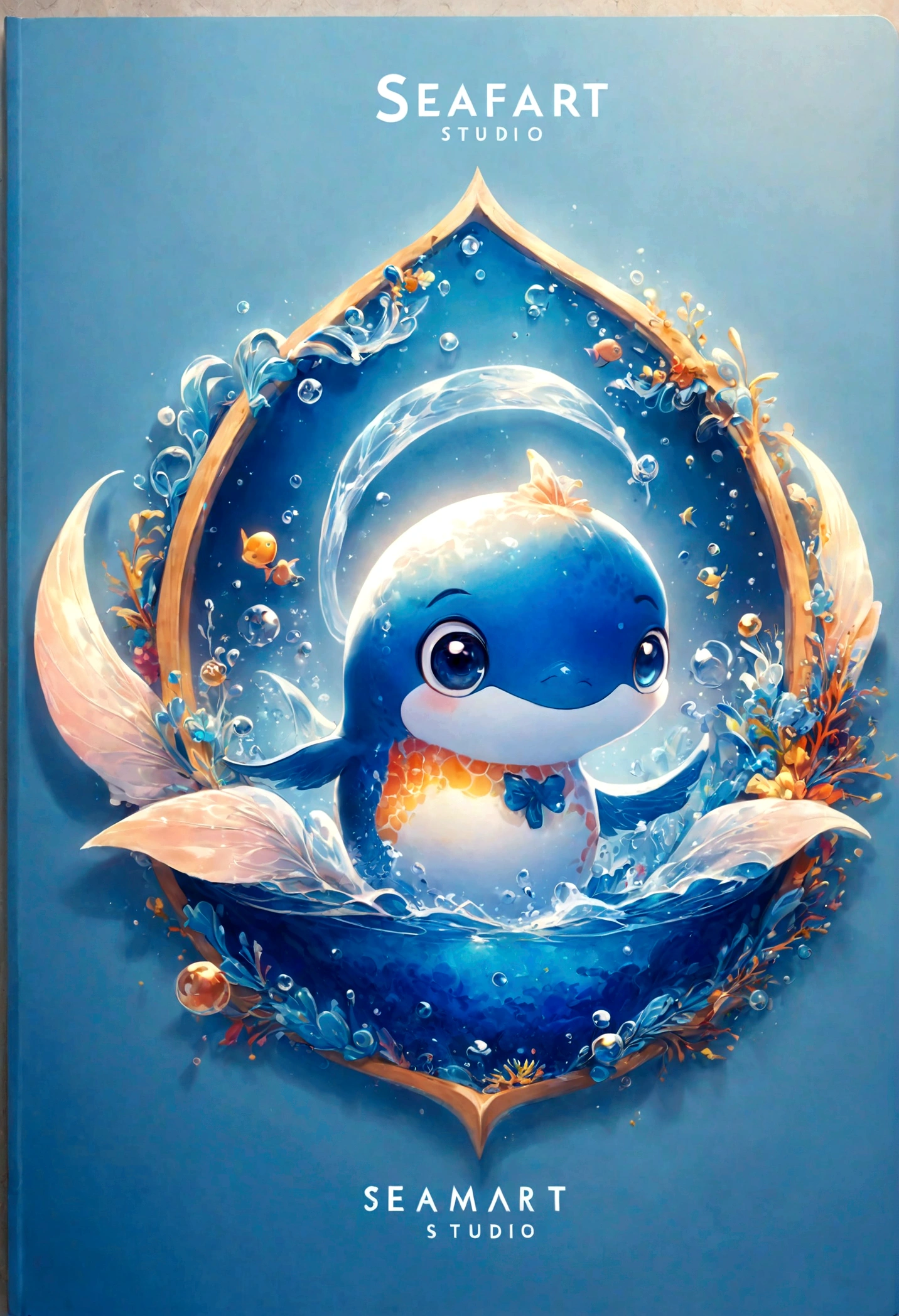 SeaArt Studio, logo marca, fundo azul marinho