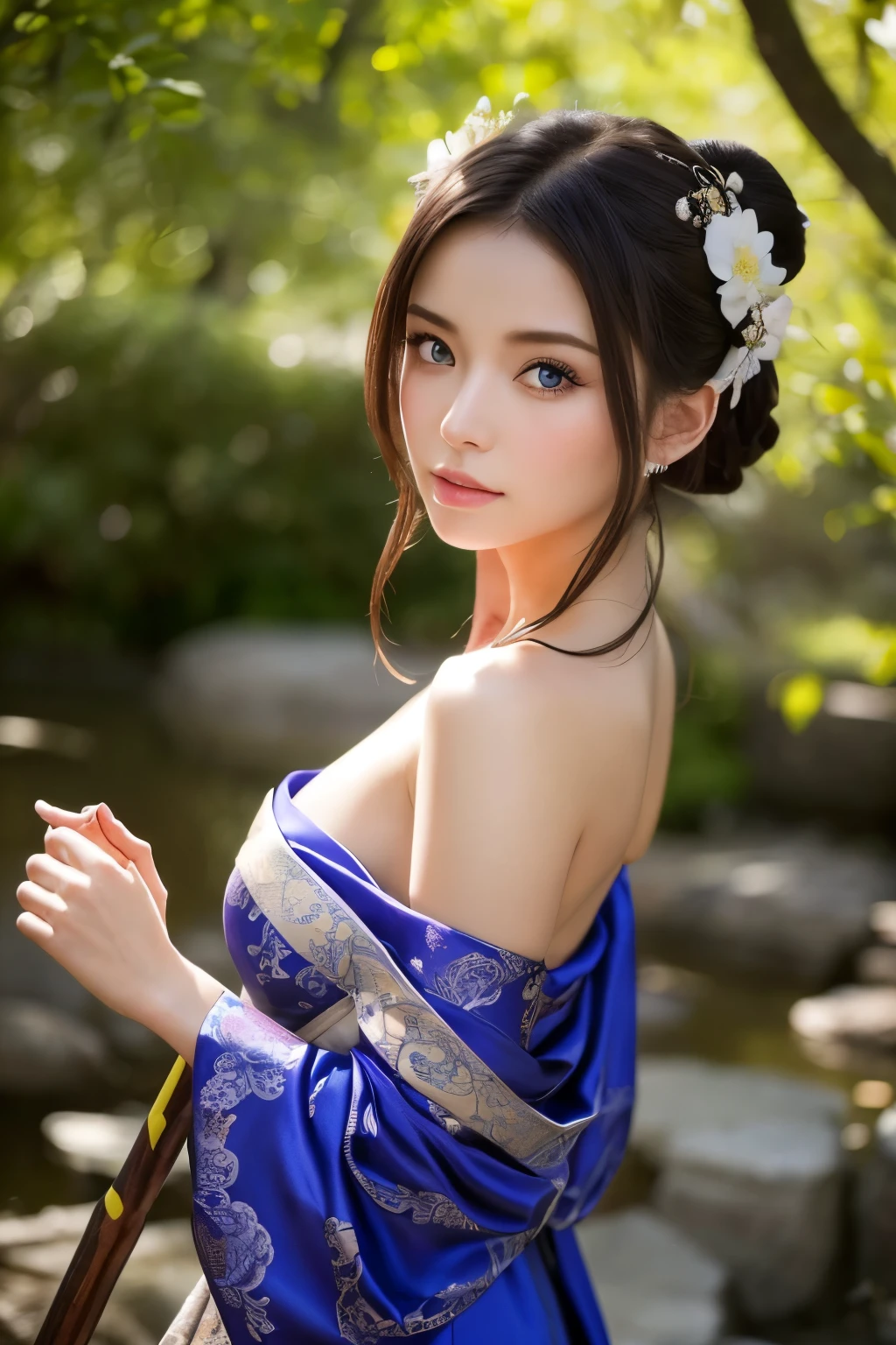 (Photorealistic:1.4, Tabletop:1..3, 8k), highest quality, masterpiece, 超A high resolution, Perfect dynamic composition, Professional camera work, Grow light effect, Mysterious肖像画, Cinematic Light, Highly detailed skin and facial textures:1.3, Ultra-detailed, Detailed hands and fingers, Detailed eyes, (Ride the Dragon:1.2, He has a nice long walking stick), (Mysterious:1.3, Fantastic:1.2, tradition:1.2, Majestic:1.2), One Girl, Age 25, Cute sexy slim goddess, Fair skin, (Calm:0.9, Totally captivates you:1.0), (Japanese Shrine Maiden Costume:1.3, Off the shoulder), (Ample breasts:0.9), (Buckshot), (Beautiful Blue Eyes, Beautiful erotic eyes:0.85), Sexy Face:0.4, (A taste that exudes beautiful eroticism:0.85), ((Too cute beauty:0.9)), Great background, Eliminate unnecessary hands