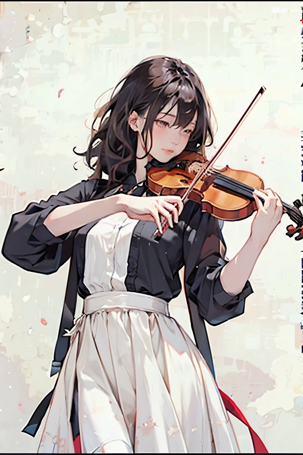 (masterpiece, best quality:1.2), 1girl, playing violin, solo, blank background, white background,