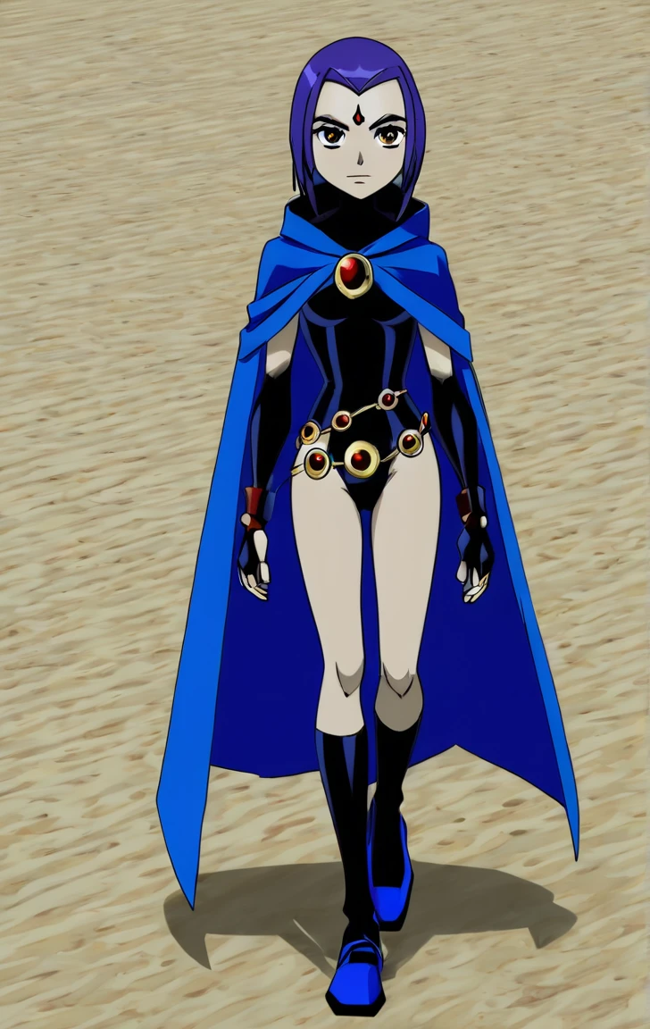 ohxw, rave12, walking on a beach, full body, cartoon, 2d, sharp, , cape and a blue cape