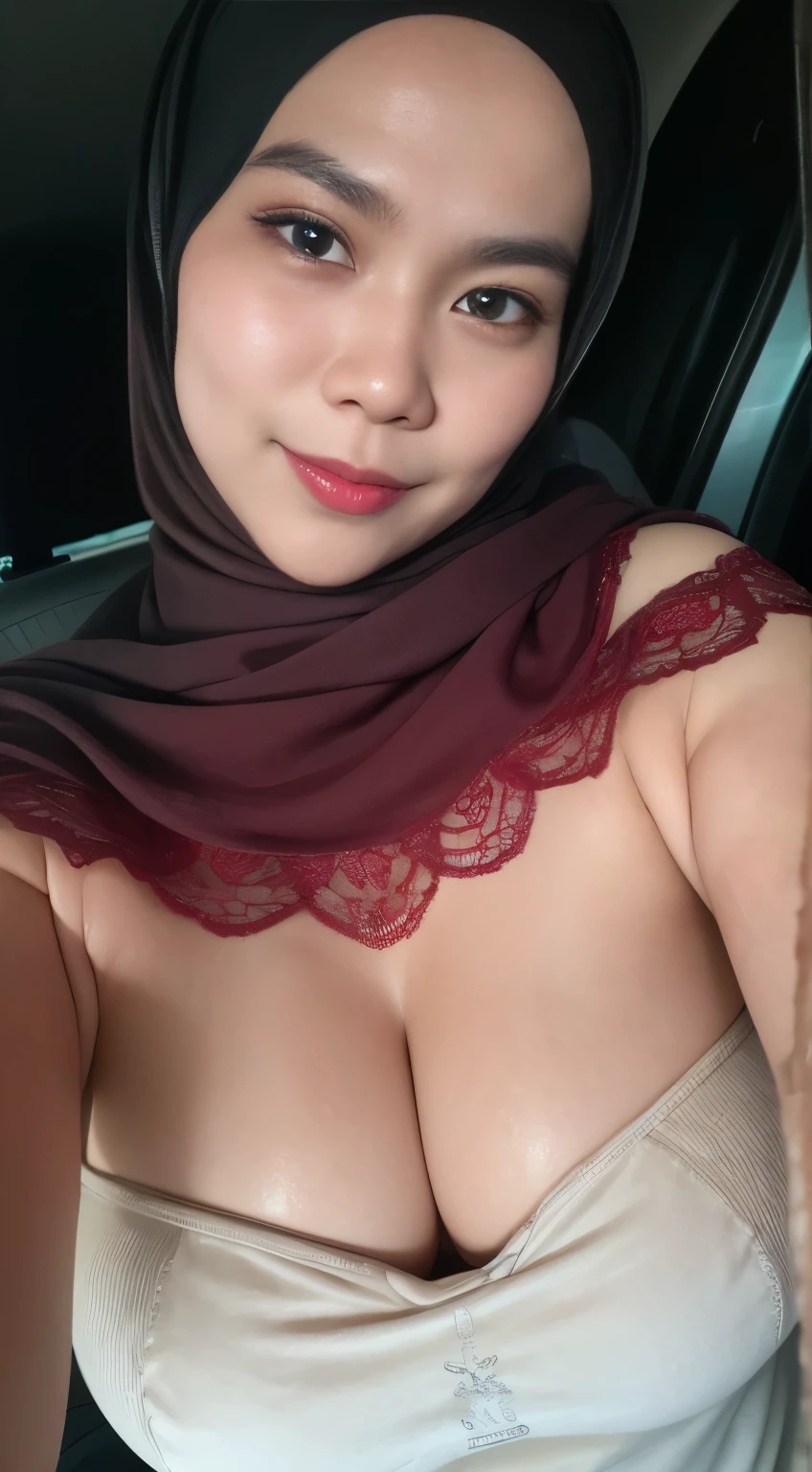 ((Lace)), (Happy smile), (((HIJAB MALAY GIRL))), masutepiece, High quality, UHD 32K, Realistic face, Realistic skin feeling , A Japanese Lady, 58 years old matured lady, , Very cute and baby-like face, (((FLAT CHEST))), (Night time at forest), ((look In front  at the camera and SADNESS)), (((RED FLUORESCENT))), (((CUTE GIRL))), ((RED FLUORESCENT LIPS)), ((Floral Pattern)) little wearing strapless bra, strapless colorful bra, dark night background , black forest night, horror scary place, (huge saggy breast), ((HEAVY HUGE BREASTS)), (from behind up) seductive pose