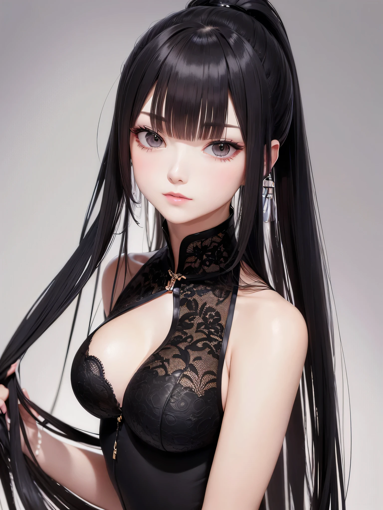 My senior is a tall woman,Height 5 feet 7 inches,Slender body lines,Have toned curves,Weighs about one hundred and forty pounds。Her long hair is thick and smooth,Bangs trimmed neatly,Exuding a deep black luster,Often tied up in a high ponytail,Showing her decisiveness and strength。Her eyes are deep and powerful,Always exuding a look of confidence and perseverance,Makes people feel awe Wear more clothes
正面圖