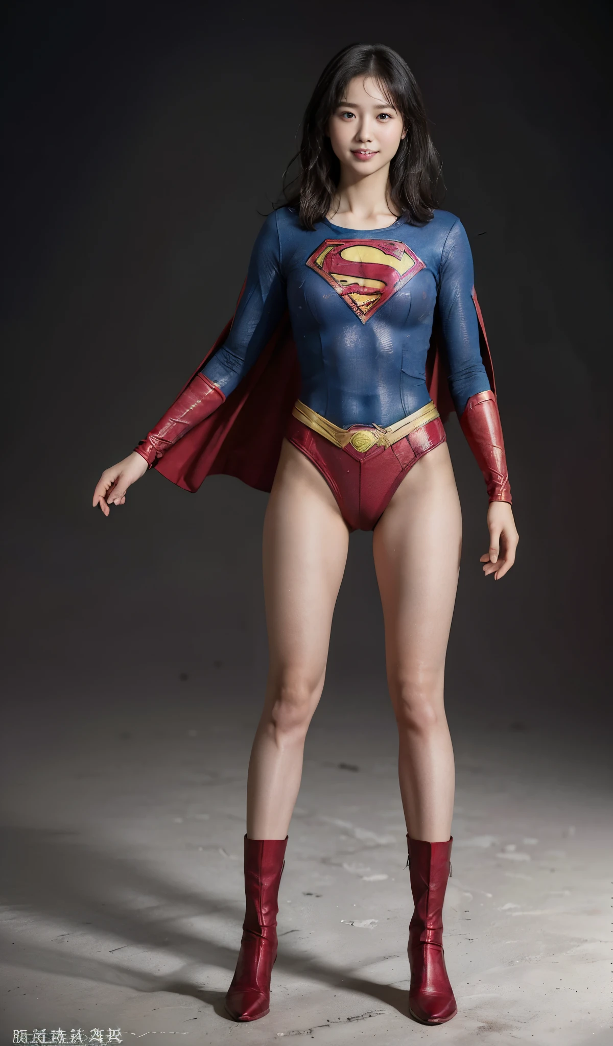 No background、(((Beautiful legs in black tights.)))、(((Legally express the beauty of your smile)))、((((Make the most of your original images)))、(((Supergirl Costume)))、(((Beautiful boyish hairstyle)))、(((suffering)))、(((Please wear black tights....、Be sure to wear red boots)))、((Best image quality、8k))、((highest quality、8k、masterpiece:1.3))、(((Preserve background )))、Sharp focus:1.2、Beautiful woman with perfect figure:1.4、Slim Abs:1.2、Wet body:1.5、Highly detailed face and skin texture、8k