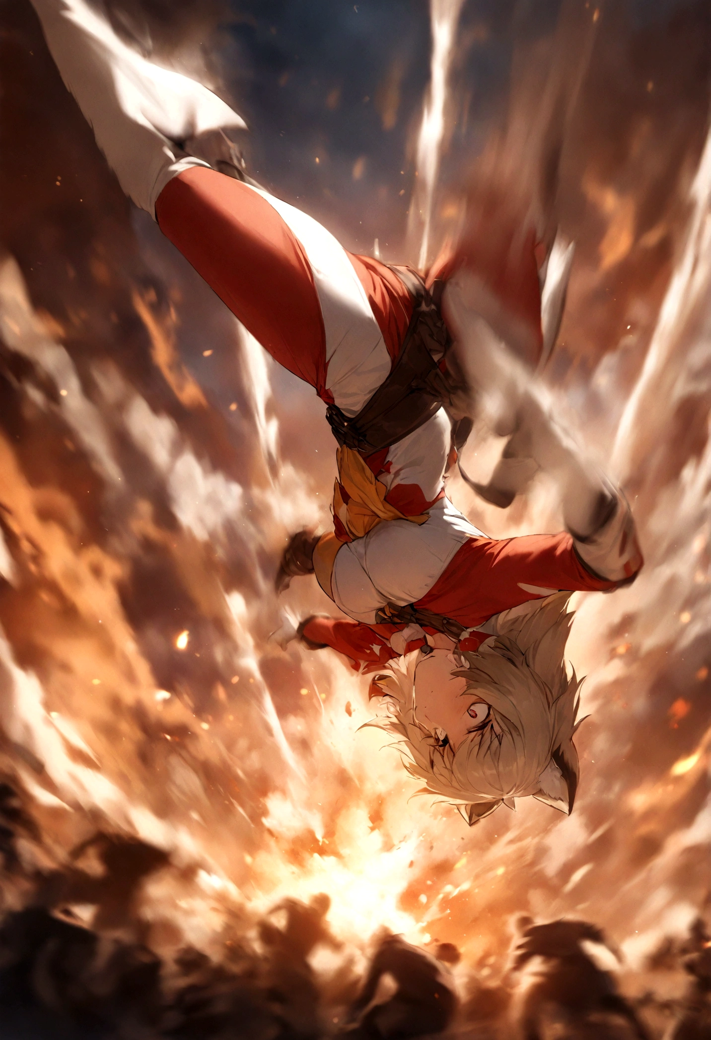 top quality, high-quality illustrations((masterpiece))depth of field, motion blur, absurdres, Perfect Anatomy, magnificent picture of kemono fighting fierce battles, kemono, Anthro((dramatic))epic, weapon, Acrobat, One scene of movie,