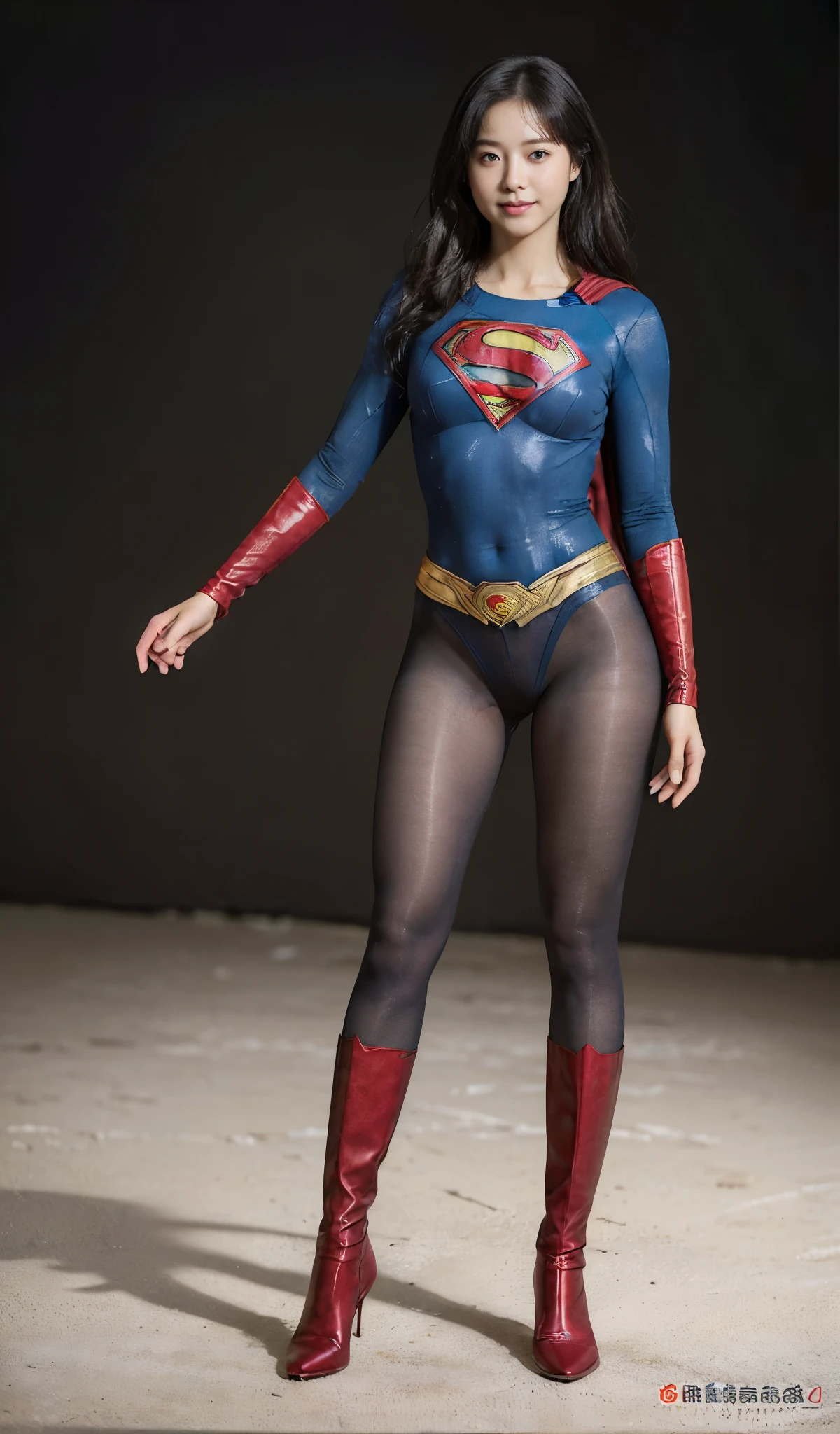No background、(((Beautiful legs in black tights.)))、(((Legally express the beauty of your smile)))、((((Make the most of your original images)))、(((Supergirl Costume)))、(((Beautiful boyish hairstyle)))、(((suffering)))、(((Please wear black tights....、Be sure to wear red boots)))、((Best image quality、8k))、((highest quality、8k、masterpiece:1.3))、(((Preserve background )))、Sharp focus:1.2、Beautiful woman with perfect figure:1.4、Slim Abs:1.2、Wet body:1.5、Highly detailed face and skin texture、8k
