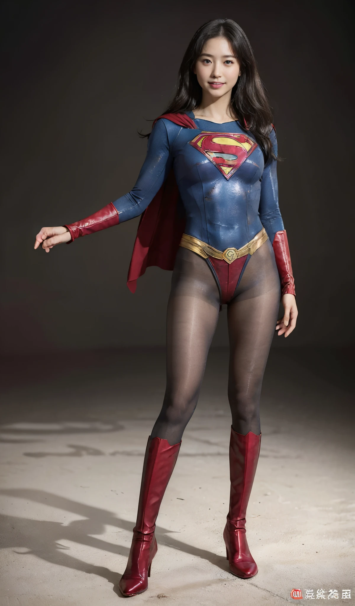 No background、(((Beautiful legs in black tights.)))、(((Legally express the beauty of your smile)))、((((Make the most of your original images)))、(((Supergirl Costume)))、(((Beautiful boyish hairstyle)))、(((suffering)))、(((Please wear black tights....、Be sure to wear red boots)))、((Best image quality、8k))、((highest quality、8k、masterpiece:1.3))、(((Preserve background )))、Sharp focus:1.2、Beautiful woman with perfect figure:1.lim Abs:1.2、Wet body:1.5、Highly detailed face and skin texture、8k