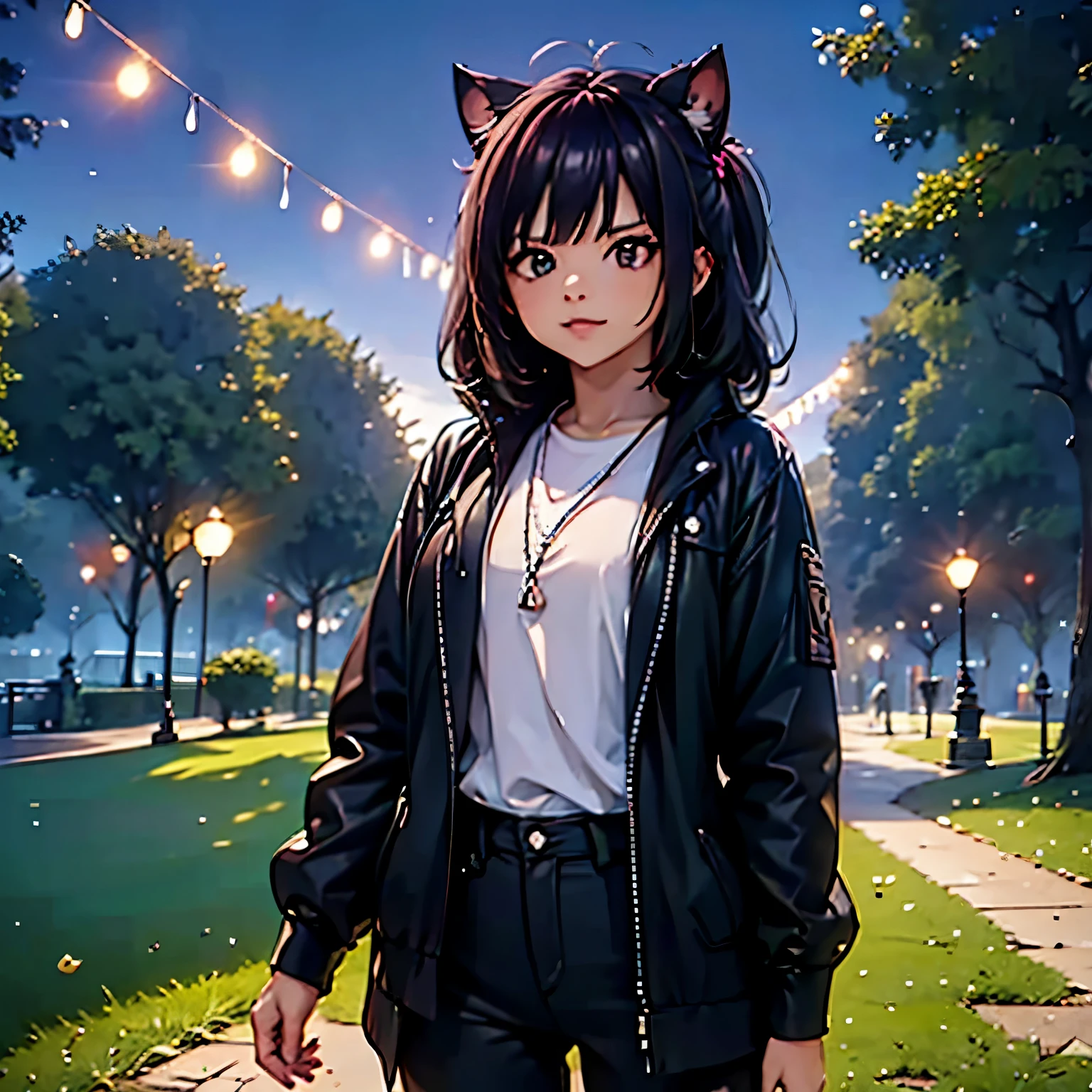 un hombre junto con su esposa y su hija, tomados de la mano, ropa casual, caminar en un parque de diversiones por la noche, con el lugar iluminado, efecto bokeh, sonriente, cuerpo completo de los 3, ( solo tres personajes),sombra proyectada, atmospheric perspective, florecer, 8K, Super detail, preciso, mejor calidad, HD, anatomically correct, piel texturizada, Alta calidad, high resolution, mejor calidad

