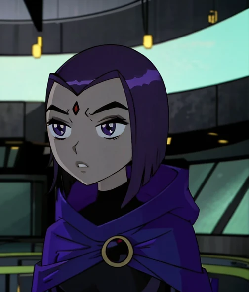score_9, score_8_up, score_7_up, volumetric lighting,
white raven, 1girl, solo, short hair, purple hair, hood, cape, colored skin, cloak, grey skin, forehead jewel
