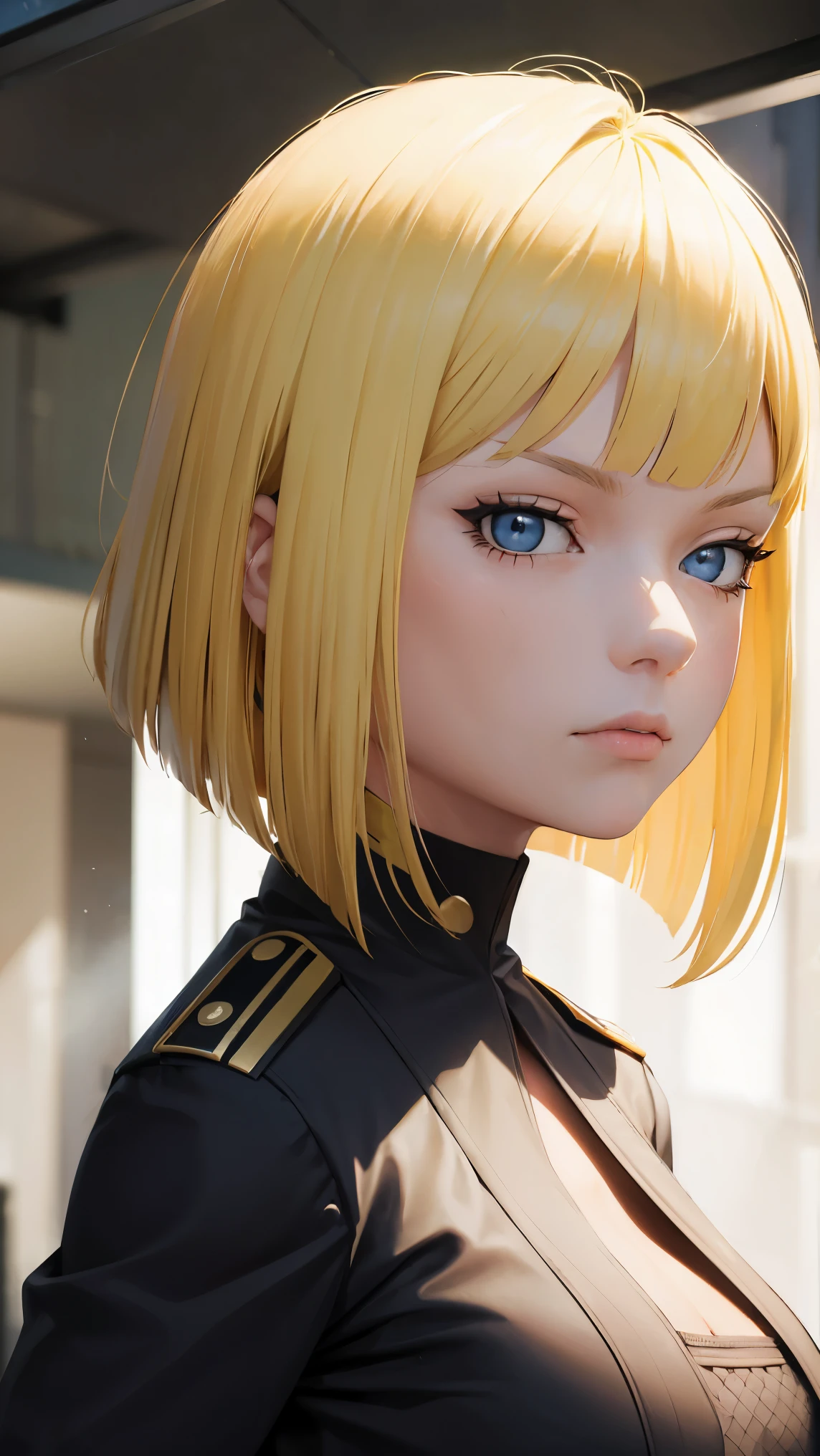 extremely detailed CG unity 8k wallpaper), (masterpiece), (best quality), (ultra-detailed), (best illustration), (best shadow), (absurdres) ,(detailed eyes),1woman,samui, choker, ((Blonde hair:1.5)), solo, Intimidating women, admiral uniform, night, hero pose, white clothes, General Uniform, Military Uniform, Sunlight, exposed to sunlight,commander, fighting pose, wearing cape, looking at viewer