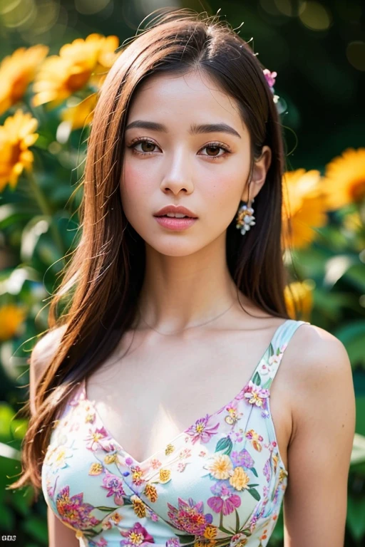 Portrait MagMix Girl look at camera, long hair, naked, big breast, a black wall, adorned with dark bougainvillea flowers, natural light, sunlight casting soft shadows, analog film photo, Kodachrome, (nsfw:1.4)