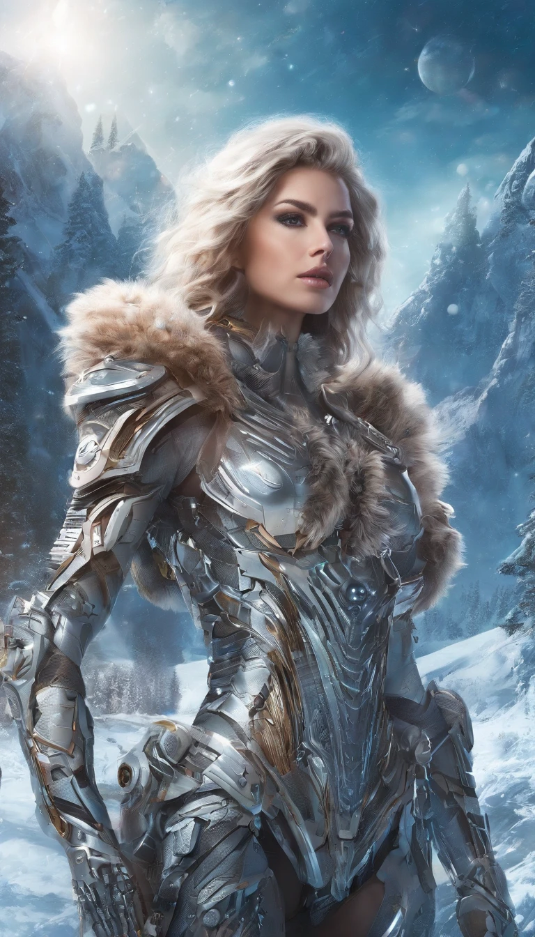 intricate detailed fantasy warriors couple, 1man 1woman, extremely detailed eyes, extremely detailed lips, elegant armor, big wild animal furs, winter landscape, heavy snow, stormy windswept, fantasy world, cinematic lighting, dramatic colors, highly detailed, 8k, photorealistic, conceptart style