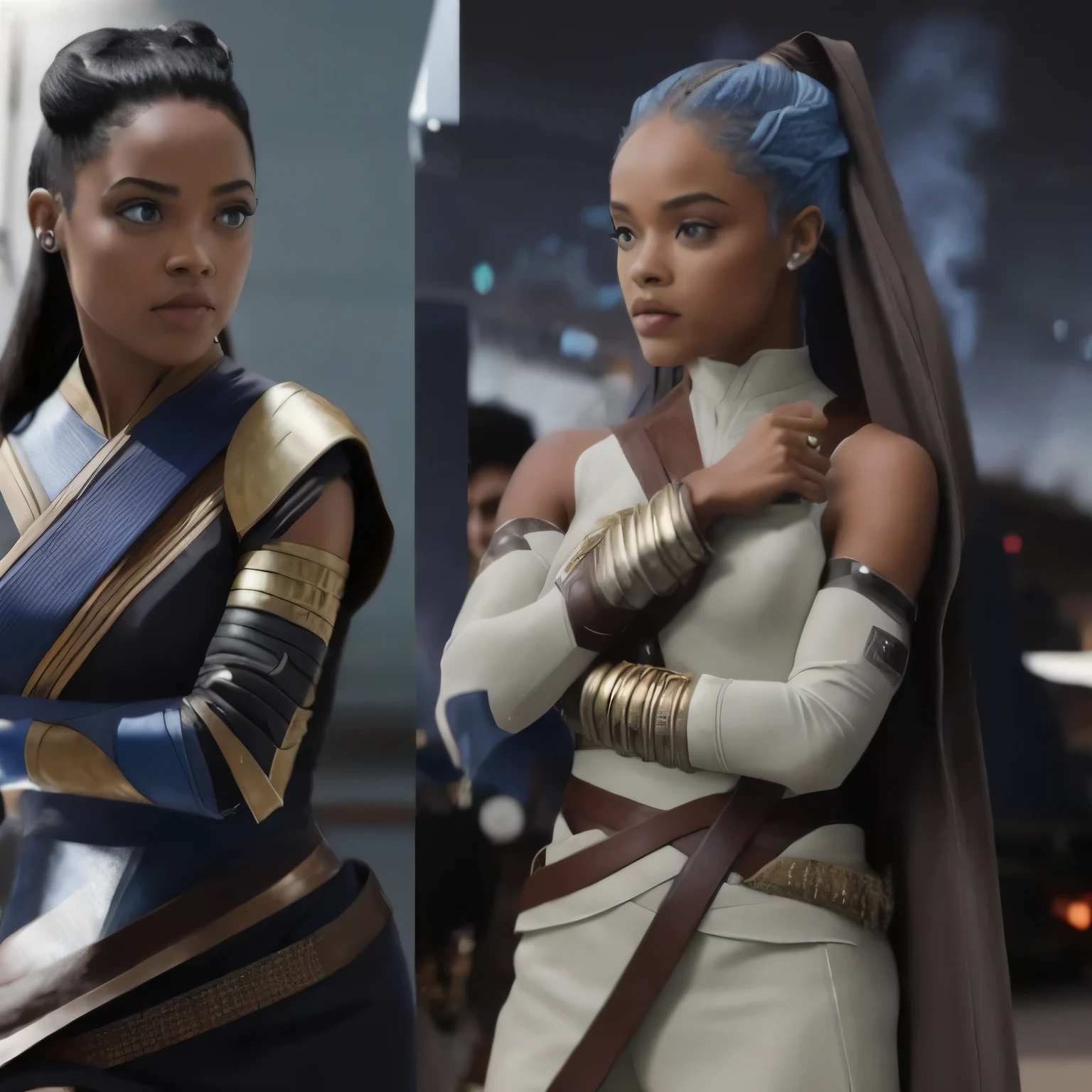  in a star wars sequel, tessa thompson inspired, rey, tessa thompson, movie screenshot from star wars, portrait of ororo munroe, wakanda, ariana grande in star wars