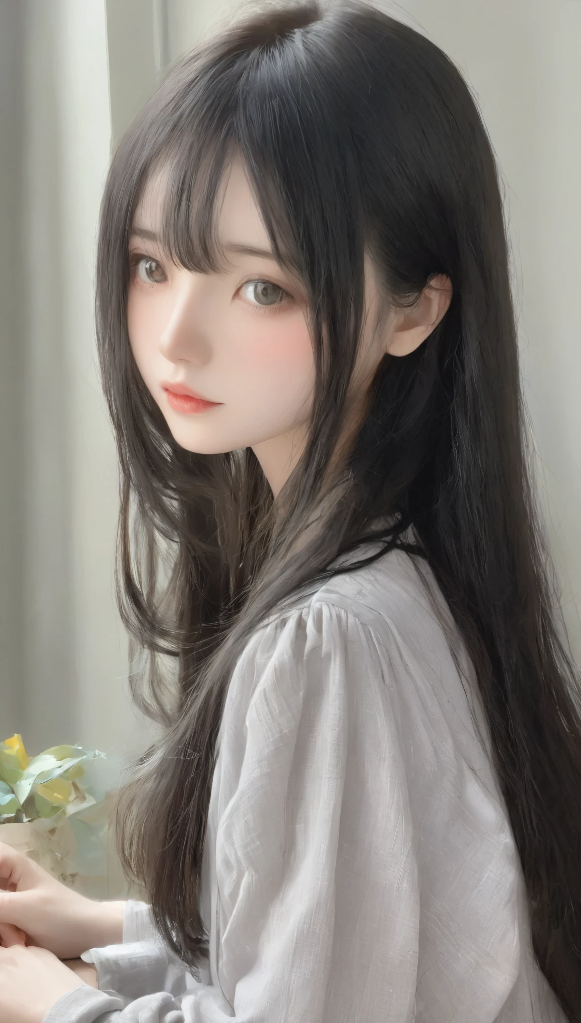 Tabletop, highest quality, Very delicate and beautiful girl,Very delicate and beautiful, Silky black hair、灰色のpupil、Very detailed_face_pupil, Very detailed, highest quality, High resolution, Very detailed,1 girl, highest quality, shape, Looking at the audience, Genuineistic, Realist ,Genuine,