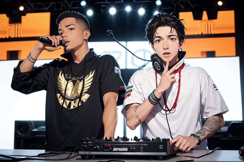 (the f1rst take),two guys,Rapper and DJ,Smooth and good,Chekeraccho Expert,White background,
