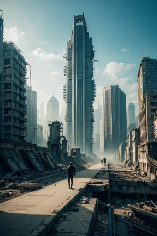 highest quality、A ruined futuristic city、dim、Surrealism