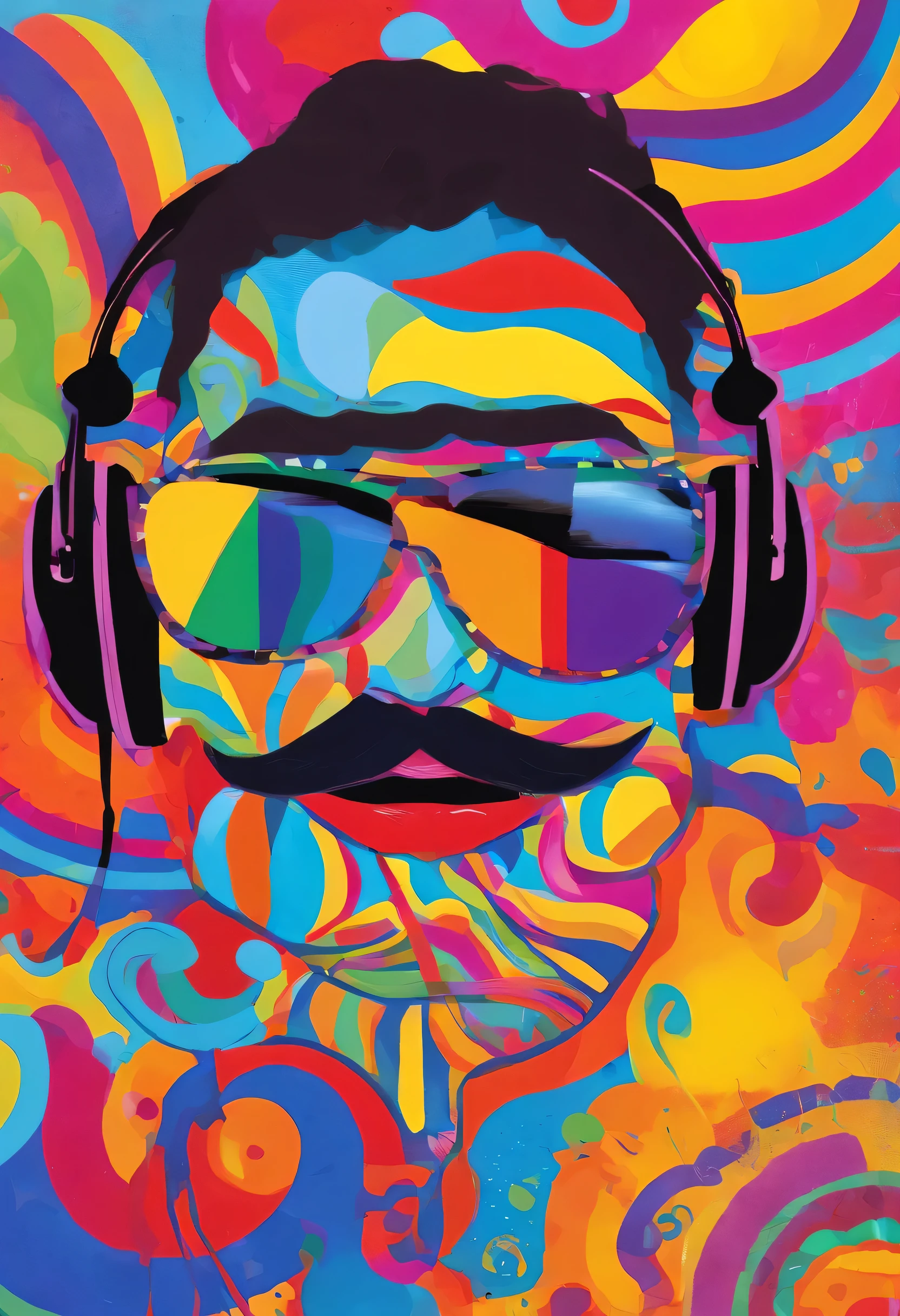 grafismo, diverse and playful geometric figures, Rainbow, romero britto, salvador dali, one dog, A domestic chicken animal in sunglasses and DJ headphones and with thought running through his fingers and the confusion of memory ((fundo branco e preto)), face da galinha de angola, as asas enormes da galinha, o bico, o microfone, o fone de ouvido, The sunglasses, contrastes exacerbados, olhos penetrantes, colorida e alegre, Dull and sad, Art Watercolor Painting Oil Paint, abstrato, epic instagram, art-station, toque de estilo splash de tinta colorida+, contorno, hiperdetalhado intricadamente detalhado, genial, detalhes intrincados, tela inicial, cores complementares, conceito realista abstrato romero britto de arte, 8K, obra-prima do deviantart, oil-painting, pinceladas pesadas, pingos de tinta, artes de salpicos.