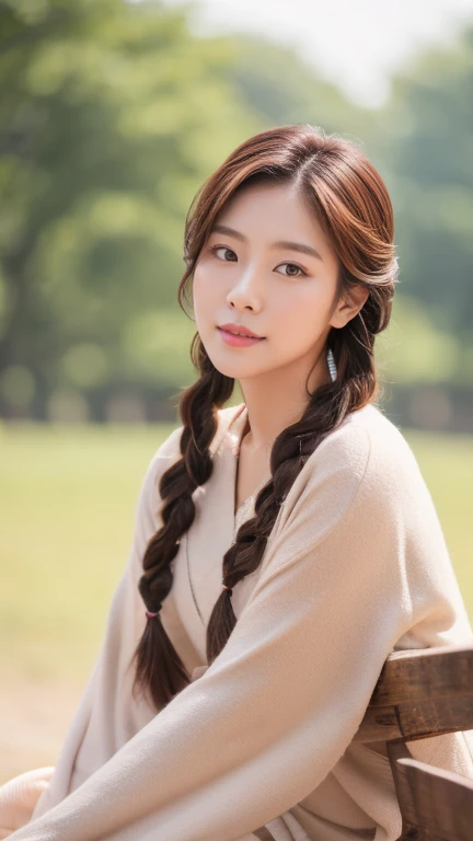 Photo shoot by a professional photographer、Half-body portrait of a Korean woman with braided hair, Beautiful and captivating to everyone's eyes, Under the eyes, Night Photo, Wear a tank top, Decorate your hair with flowers, UHD, masterpiece, anatomically correct, textured skin, high details, best quality, 8k