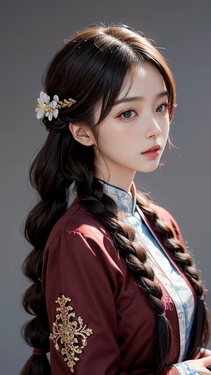 Photo shoot by a professional photographer、Half-body portrait of a Korean woman with braided hair, Beautiful and captivating to everyone&#39;s eyes, Under the eyes, Night Photo, Wear a tank top, Decorate your hair with flowers, UHD, masterpiece, anatomically correct, textured skin, high details, best quality, 8k
