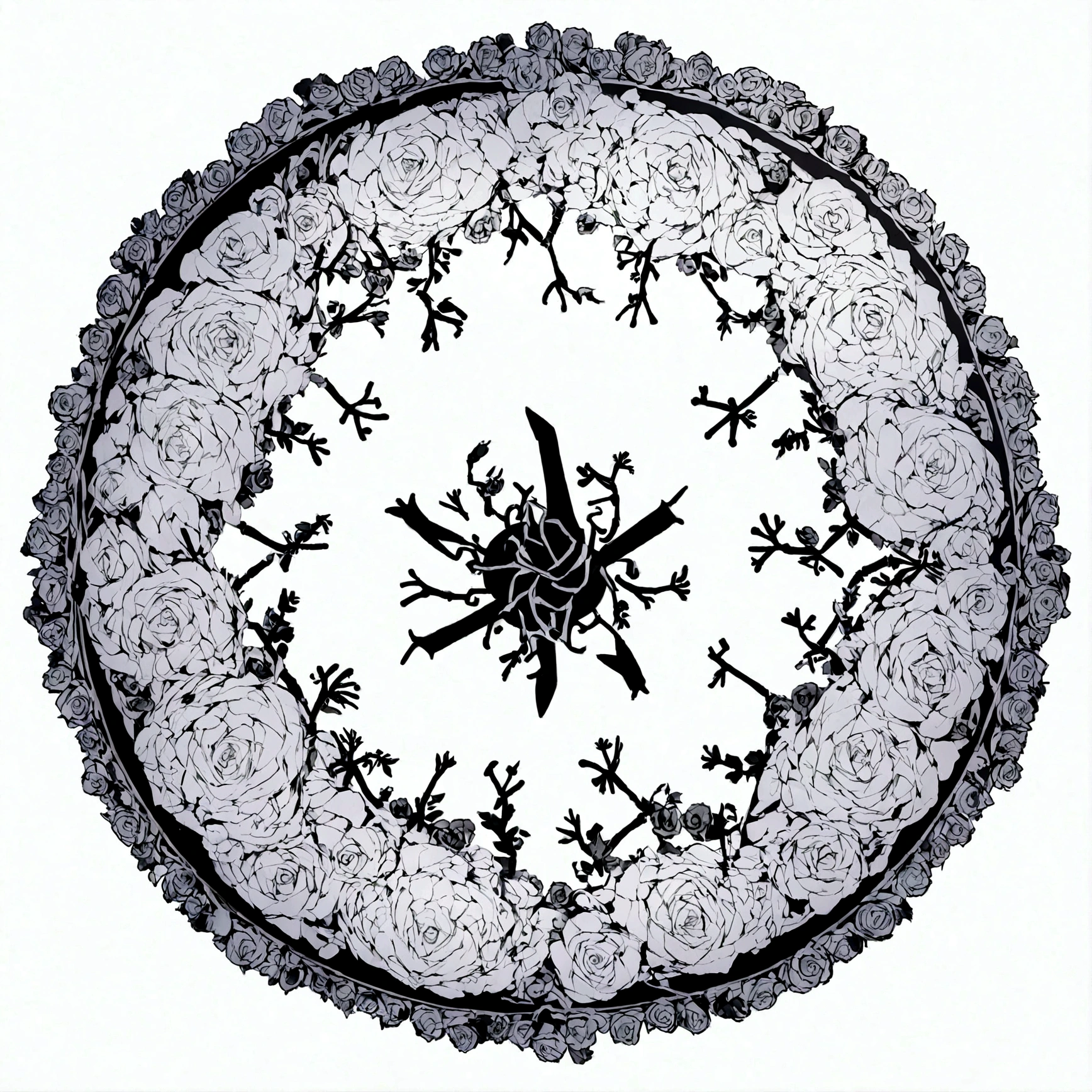 icon，Stick Figure，Circular pattern of roses，Patterned around the edge，