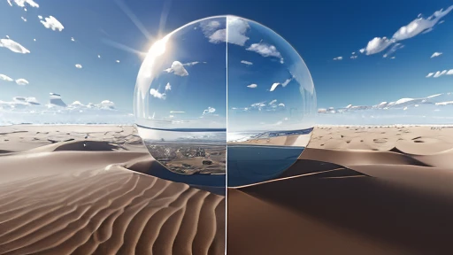 Pure White Endlessness，Emptiness，Imaginary Fantasy，Light coloured sky, ground,waterand desert, surreal 3d landscapesFantasy, soft and bright, Lowviewing angle, background isclean,c4d, octane render,studioighting, hyper-detailed,Crystal clear sphere, High reflectivity, Conceptual art, Futurism, cinematic lighting, reflection light, best quality, highres, 16k, anatomically correct, accurate