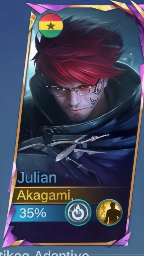 gangster man with a thin smile, facial tattoos, a cigarette in his mouth while wearing glasses on his head