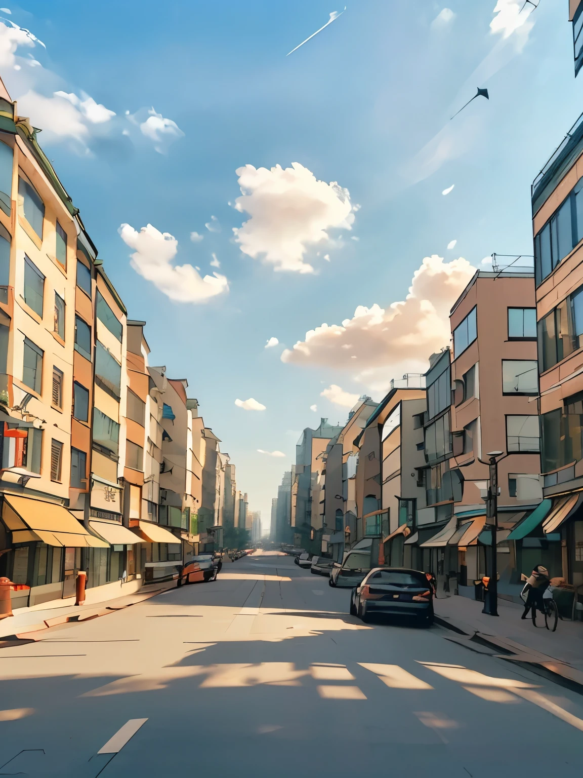 炎热的daytime,(daytime:1.1),Beautiful clouds in the sky,Bustling streets,(City:1.31),Peace and tranquility atmosphere,(best quality,4k,8K,High resolution,masterpiece:1.2),Extremely detailed,(Practical,photoPractical,photo-Practical:1.37),Bright colors,Soft tones,stunning lighting effects