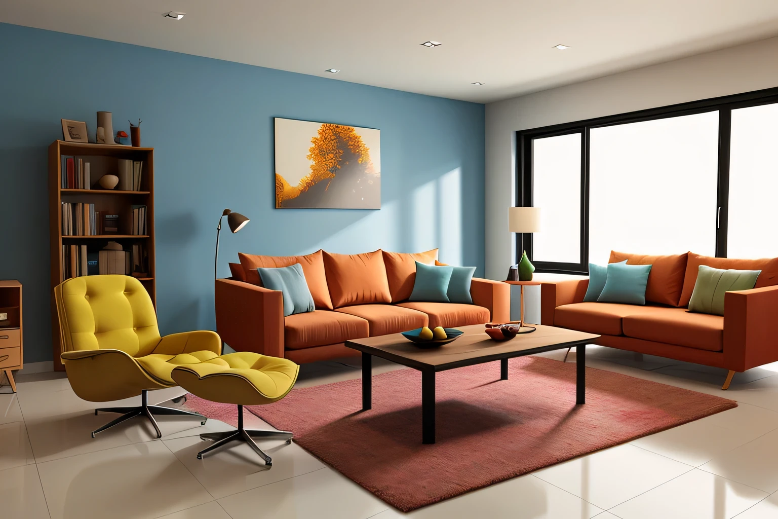 Through the lens of Pixar 3D animation, A modern living room designed by a famous architect comes to life.. The room's design has a playful and whimsical feel.., Just as furniture transforms into imaginary shapes., Reflects Tim Burton's style. This scene balances whimsical elements with a futuristic aesthetic.., With vivid colors and exaggerated proportions. The characters' expressions range from surprise to curiosity.., Capturing the wonder of a room. Lighting is dynamic, Create a unique feeling with various colors, The surrealistic feel adds to the overall charm..