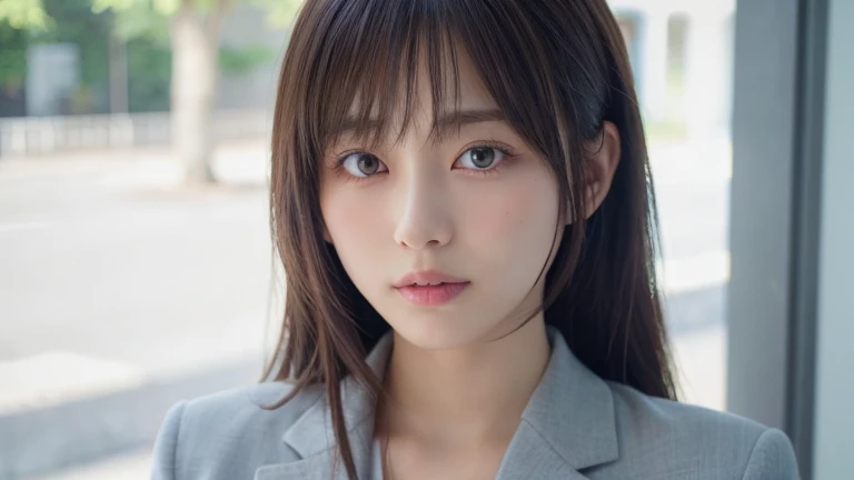 (Long Hair, bangs:1.2),(Wear a blazer:1.2),1 girl,Japanese,21 years old,(Small breasts:1.3),(highest quality,masterpiece:1.3,超A high resolution,),(Ultra-detailed,Caustics),(Photorealistic:1.4,RAW shooting,)Ultra-Realistic Capture,Very detailed,High resolution 16K human skin close-up。 Natural skin texture、,Pores、、It needs to be detailed enough to be easily identifiable。 Skin should be even-toned and healthy looking。 Use natural light and colour, Sad expression, Looking at the camera, Perfect dynamic composition, Outdoor