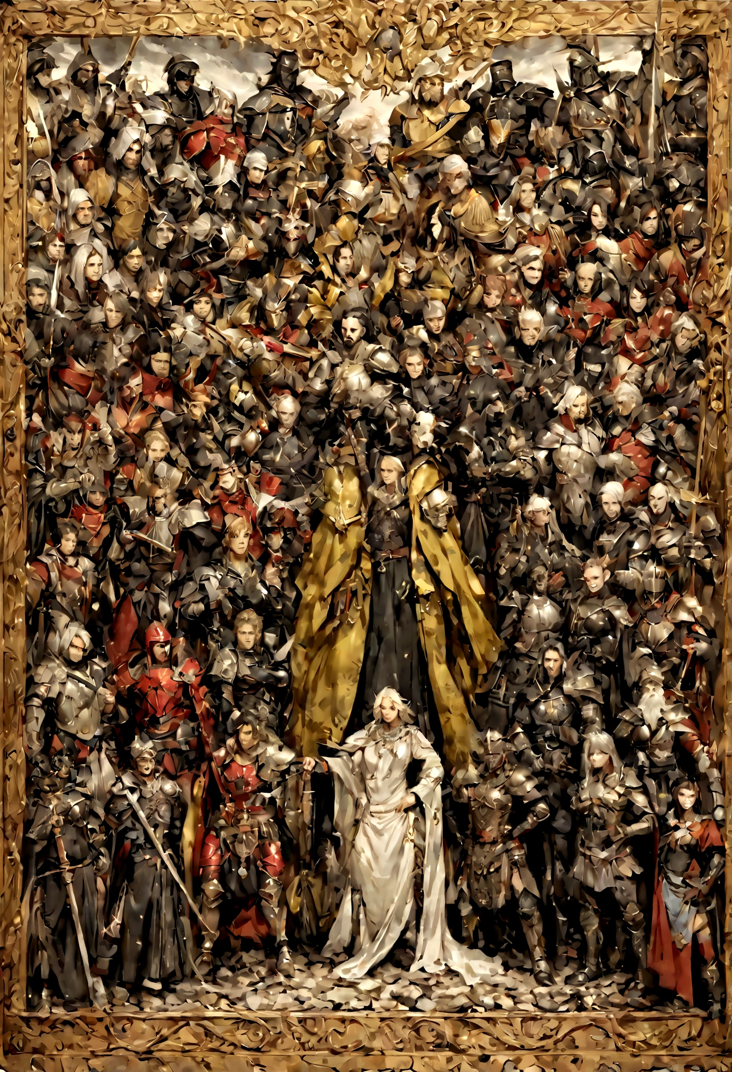 guerrero, arte conceptual, Autores:Kisigank, fantasy art, fondo de un templo destruido, Renderizado limpio, ,Lleva un traje de armadura de color negro y blanco., Humo de espuma de Bushido detallado, Yelmo del Dios Olvidado, The character is standing., ,Homepage of Art Station, toro, Pseudo-medieval fantasy, Dios con armadura de carpa, Detailed Armadura de bronce, Armadura de bronce, armadura grabada en oro, armadura de obsidiana dorada, Crimson Armor, Preciosa armadura de filigrana, Demon guerrero, Armadura de asesinato compleja, Complex metal armor, Powerful guerrero, Vestido con una lujosa armadura dorada.,Decorado con patrones intrincados, El casco tiene una gran corona y dos cuernos.,ojos blanco y negro brillantes, Todo esta en la oscuridad, Agregando un aura siniestra a su personaje.,planteado, tiro de cuerpo completo, la armadura emana fuego negro y blanco
